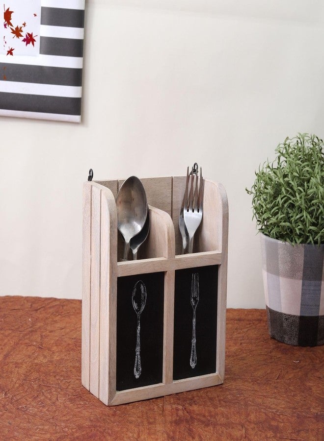 VarEesha 2 Partitions Mango Wood Cutlery Holder | Wall Mountable Organizer For Flatware, Silverware & Kitchen Utensils, Handcrafted Tableware Storage Box For Spoons (7.5 X 3 X 9 Inches) - Image 1