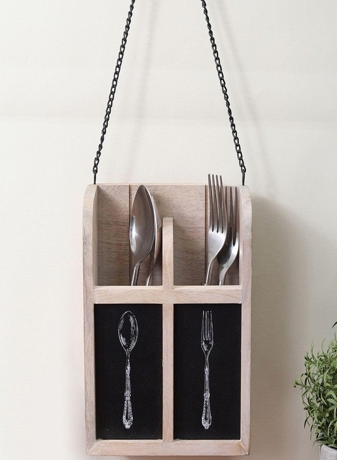 VarEesha 2 Partitions Mango Wood Cutlery Holder | Wall Mountable Organizer For Flatware, Silverware & Kitchen Utensils, Handcrafted Tableware Storage Box For Spoons (7.5 X 3 X 9 Inches) - Image 4