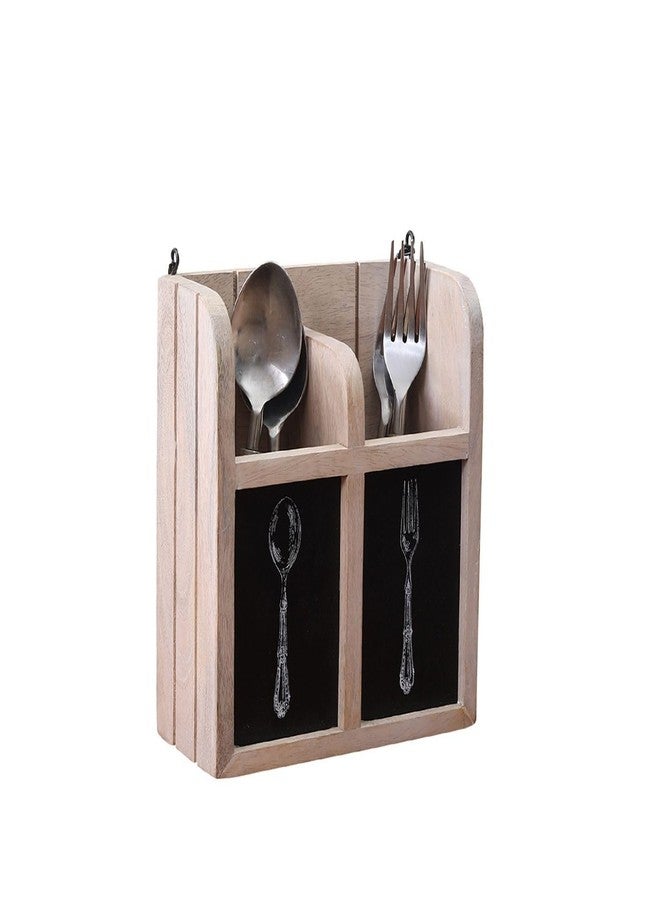 VarEesha 2 Partitions Mango Wood Cutlery Holder | Wall Mountable Organizer For Flatware, Silverware & Kitchen Utensils, Handcrafted Tableware Storage Box For Spoons (7.5 X 3 X 9 Inches) - Image 5