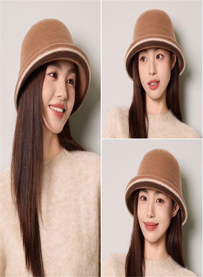 Pocadri Women Warm Vintage Bucket Hats Fashion Fedora Cloche Cap Classic Felt Bowler Hat Outdoor Fall Winter, Camel, One size - Image 4