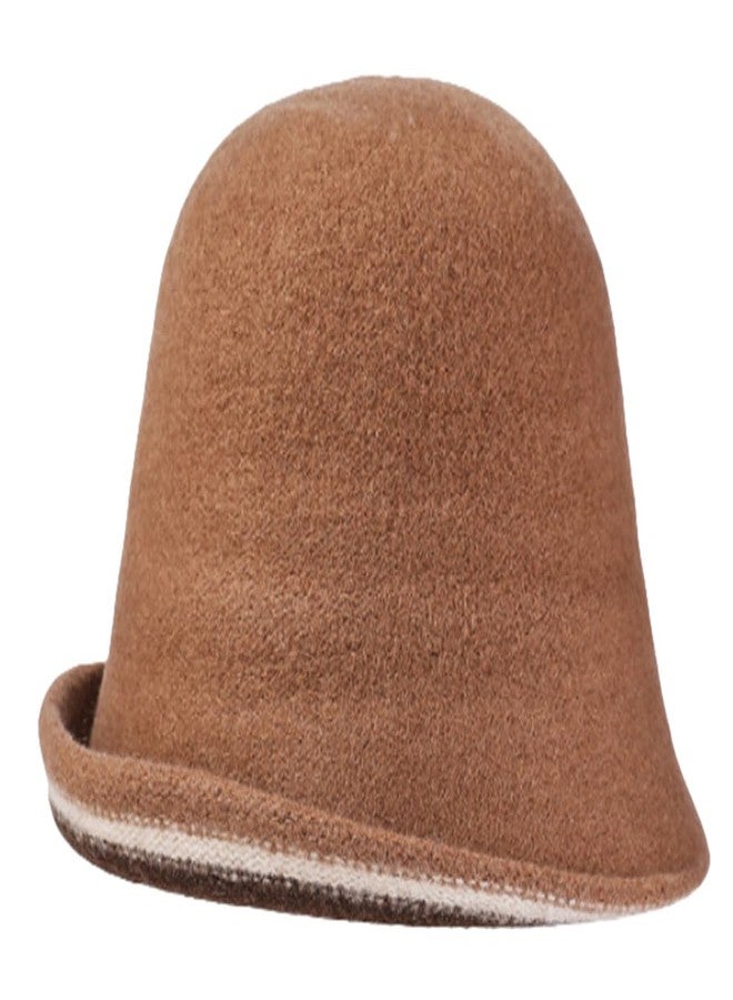 Pocadri Women Warm Vintage Bucket Hats Fashion Fedora Cloche Cap Classic Felt Bowler Hat Outdoor Fall Winter, Camel, One size - Image 1