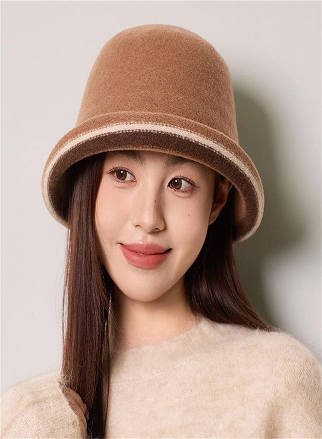 Pocadri Women Warm Vintage Bucket Hats Fashion Fedora Cloche Cap Classic Felt Bowler Hat Outdoor Fall Winter, Camel, One size - Image 3
