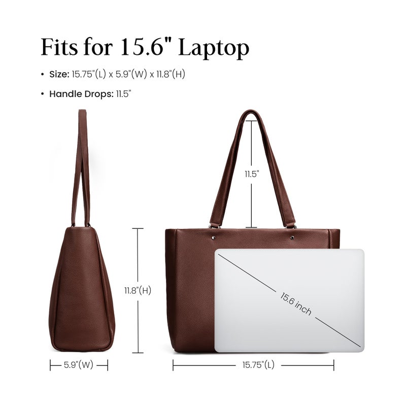 befen Real Leather Work Tote Bag for Women Ladies Totes Shoulder Purse Satchel Handbags with 15.6" Compartment & Water Cup Holder Dark Brown - Image 5