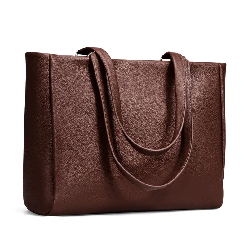 befen Real Leather Work Tote Bag for Women Ladies Totes Shoulder Purse Satchel Handbags with 15.6" Compartment & Water Cup Holder Dark Brown - Image 1