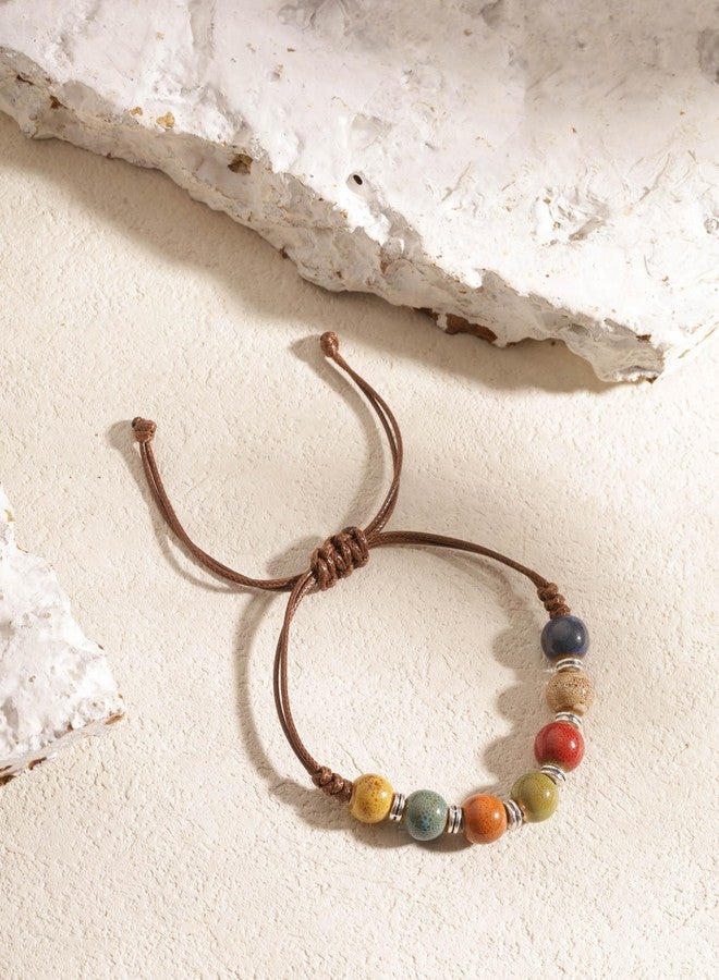 MINACHI Bohemian Colorful Ceramic Bead Adjustable Faux Leather Bracelet, Boho Hippie Summer Jewelry Gift for Women (MD0024) - Image 4