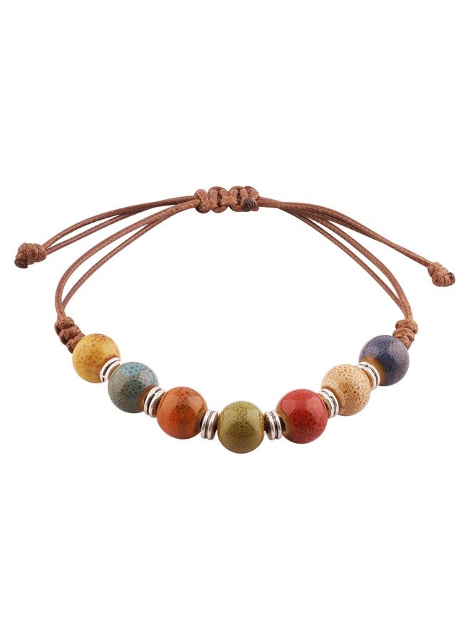 MINACHI Bohemian Colorful Ceramic Bead Adjustable Faux Leather Bracelet, Boho Hippie Summer Jewelry Gift for Women (MD0024) - Image 1