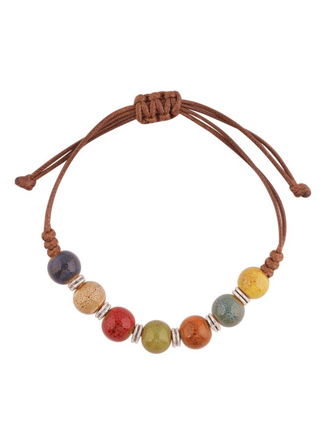 MINACHI Bohemian Colorful Ceramic Bead Adjustable Faux Leather Bracelet, Boho Hippie Summer Jewelry Gift for Women (MD0024) - Image 2