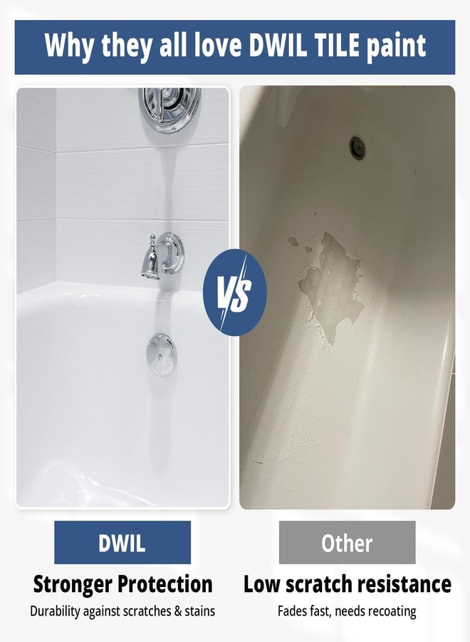 DWIL Tub Paint, Tub and Tile Refinishing Kit with Tools, White Bathtub Paint Water Based &Low Odor, Easy to Use for Sink Bathroom Shower, Semi-Gloss White, 25-30sq.ft - Image 2