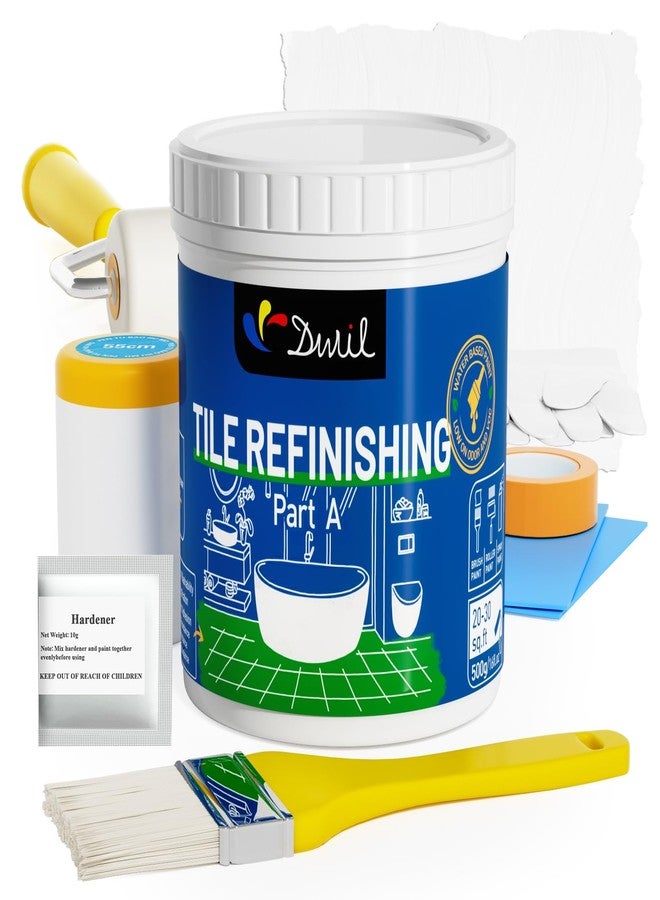 DWIL Tub Paint, Tub and Tile Refinishing Kit with Tools, White Bathtub Paint Water Based &Low Odor, Easy to Use for Sink Bathroom Shower, Semi-Gloss White, 25-30sq.ft - Image 1