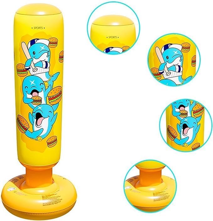 Swabs Standing Bounce Back Boxing Toy for Boys & Girls, Indoor Outdoor Sports Fun Toy | Inflatable Punching Bag for Kids – Dolphin Cartoon Design - Image 2