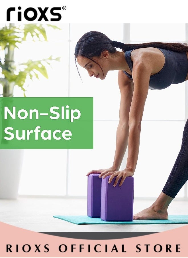 RIOXS - 2 Pack Yoga Block Non Slip Yoga Block Brick Foam Home Exercise Fitness Gym High Density EVA Foam Blocks for Improve Stretching Yoga Pilates - Image 1