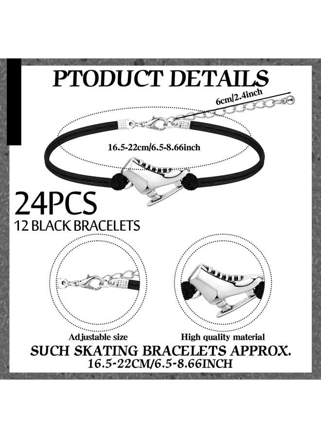 Funtery 24 Pcs Ice Skating Party Favors Figure Skating Bracelet Ice Skating Goodie Item Ice Dancing Sport Bracelet Bulk Figure Skate Gifts for Women Men Skater(Black) - Image 2