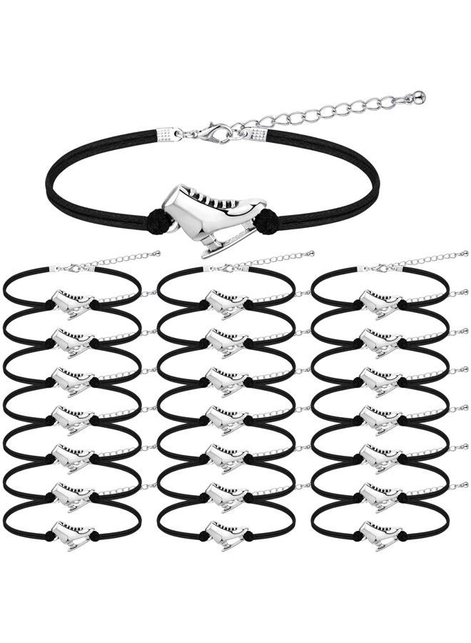 Funtery 24 Pcs Ice Skating Party Favors Figure Skating Bracelet Ice Skating Goodie Item Ice Dancing Sport Bracelet Bulk Figure Skate Gifts for Women Men Skater(Black) - Image 1