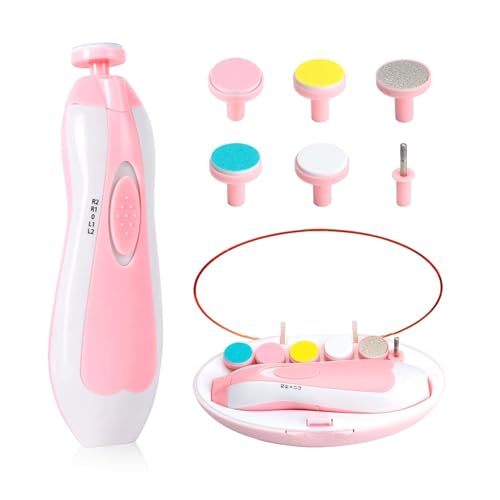 PHvilla Baby Nail Trimmer Electric|Safe Baby Nail File|Baby Nail Clippers with Light and 6 Grinding Pads for Newborn Infant Toddler or Adults Toes and Fingernails|Kids Nail Care|Polish and Trim (Multi Colour) - Image 2