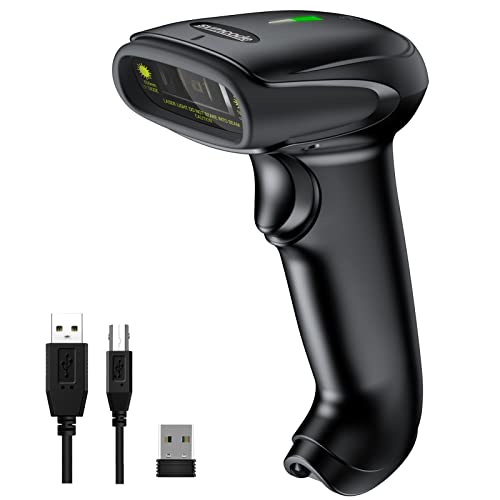 Symcode Wireless Barcode Scanner Versatile 2-in-1 (2.4Ghz Wireless+USB 2.0 Wired) Handheld Automatic 1D Laser Barcode Scanner 328 Feet Transmission Distance Rechargeable 1D Laser Bar Code Scanner - Image 1