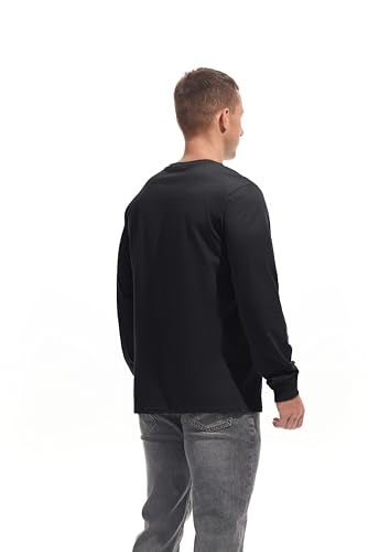 VEIISAR Mens Heavy Weight Crew Neck Long Sleeve T Shirt Mens 100 Cotton Thick Pre Shrunk Shirts Black L - Image 3
