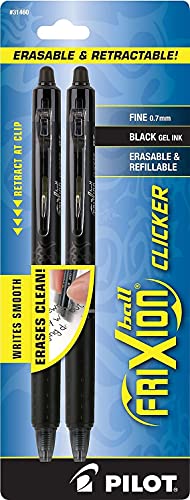PILOT FriXion Clicker Erasable, Refillable & Retractable Gel Ink Pens, Fine Point, Black Ink, 2-Pack (31460) - Image 1