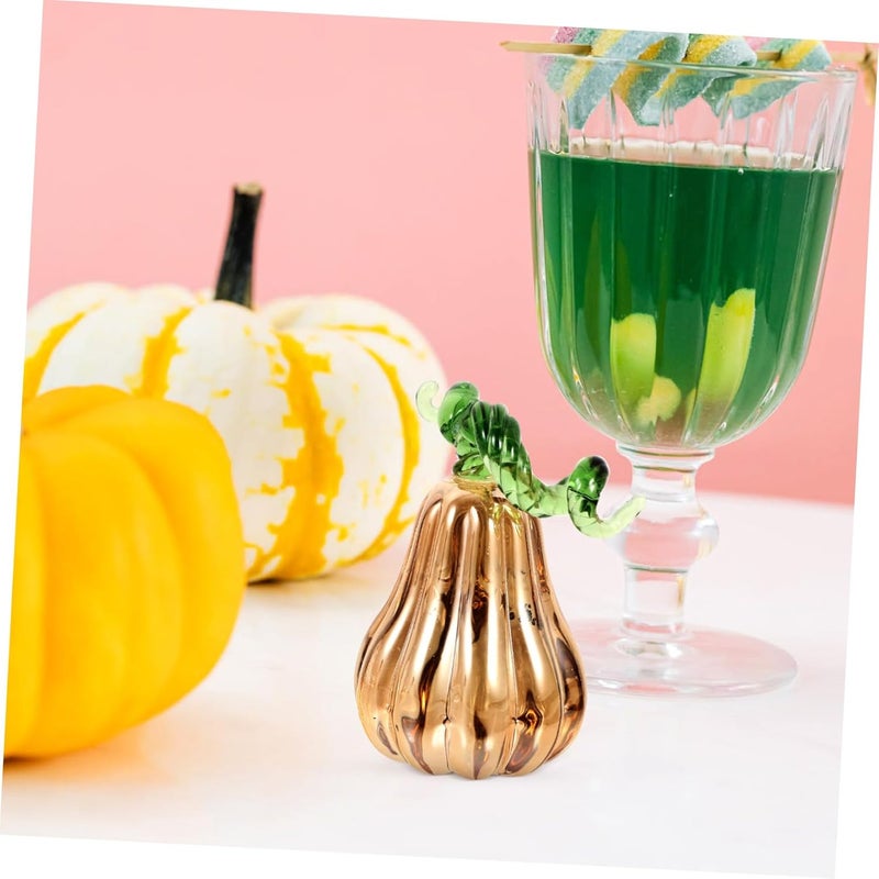 Glass Pumpkin Figurine Decorative Small Pumpkin Decor for Thanksgiving Day and Halloween Party, Golden Pumpkin-Shaped Collectible Stand Steadily for Home Decor - Image 5