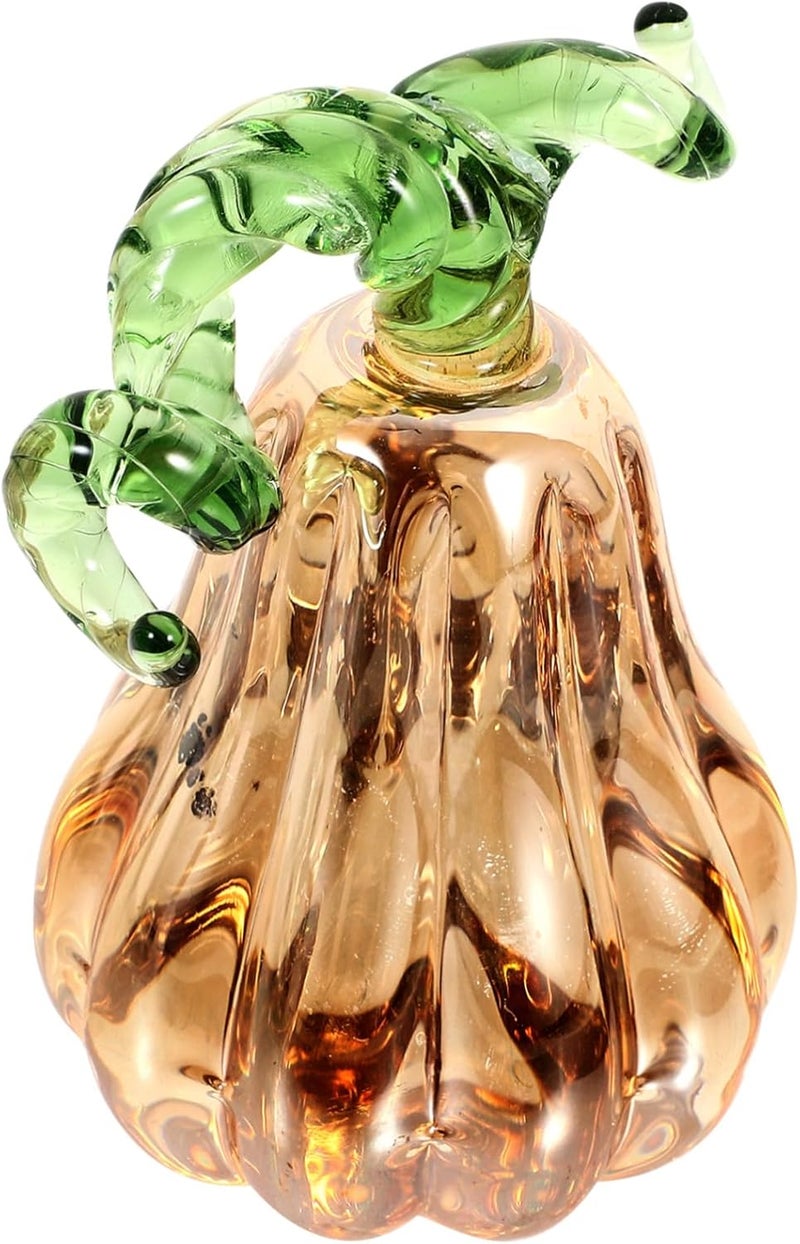 Glass Pumpkin Figurine Decorative Small Pumpkin Decor for Thanksgiving Day and Halloween Party, Golden Pumpkin-Shaped Collectible Stand Steadily for Home Decor - Image 1