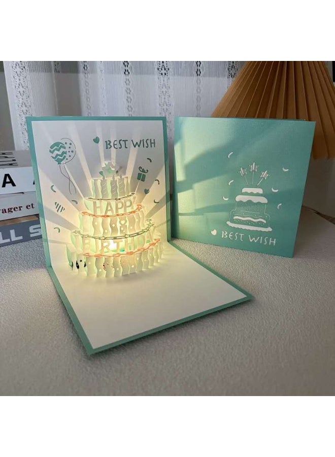 3D three-dimensional music birthday card, LED light birthday cake, music happy birthday card, greeting card suitable for sending to elders, mom, dad, wife, husband, sisters, boys, girls, friends - Image 1