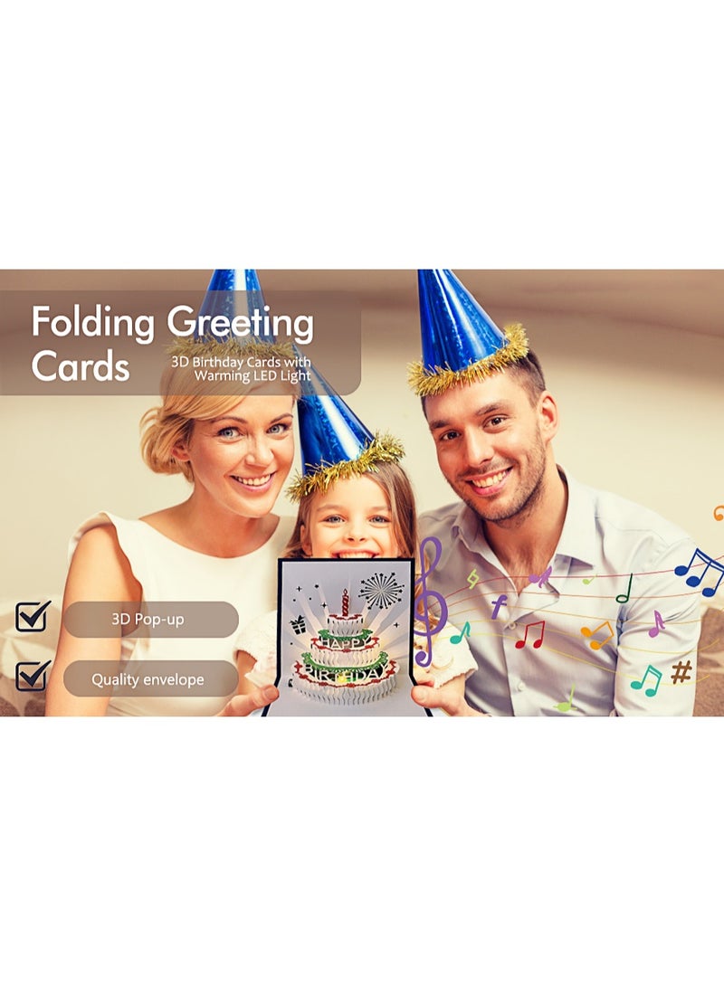 3D three-dimensional music birthday card, LED light birthday cake, music happy birthday card, greeting card suitable for sending to elders, mom, dad, wife, husband, sisters, boys, girls, friends - Image 5