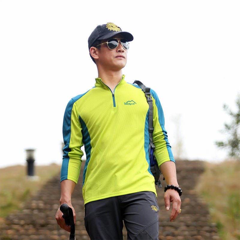 Summer Outdoor Sunscreen Long-sleeved T-shirt Mens and Womens Sports Leisure Half Zipper Shirt Running Couple Training Clothes Quick-drying Clothes male fruit green