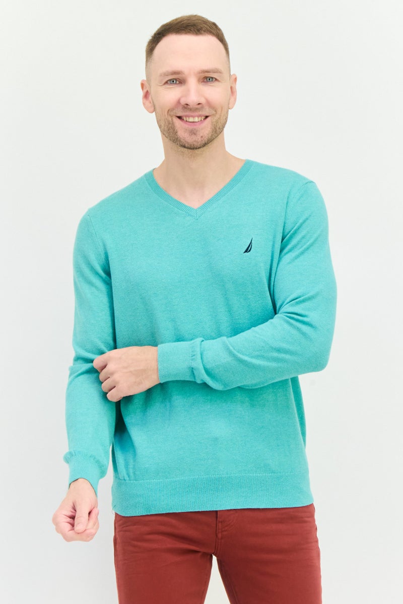 NAUTICA Navtech By Nautica Men V-Neck Heather Long Sleeves Sweater, Mint Green - Image 1