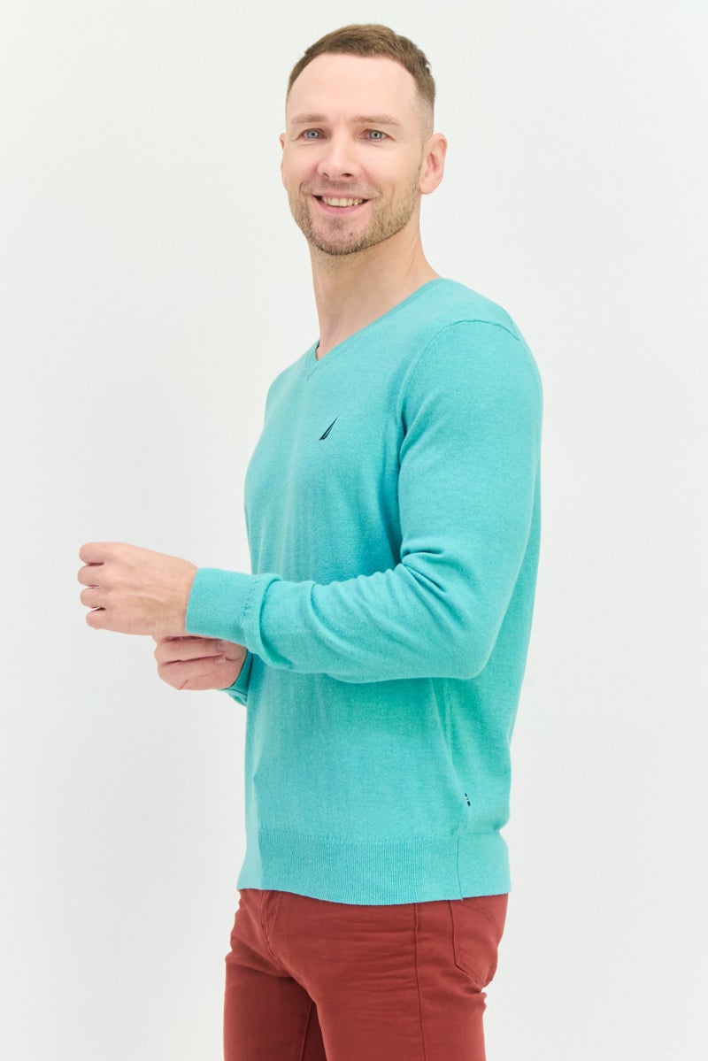 NAUTICA Navtech By Nautica Men V-Neck Heather Long Sleeves Sweater, Mint Green - Image 2