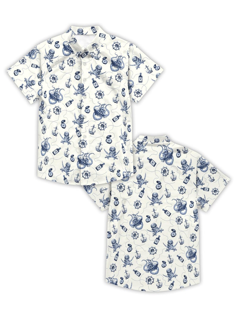 DFZ Men's Kraken Theme Button Down Blue Ship Anchor Hawaiian Shirt Nautical Outfits for Men Cruise Pirate Night - Image 5