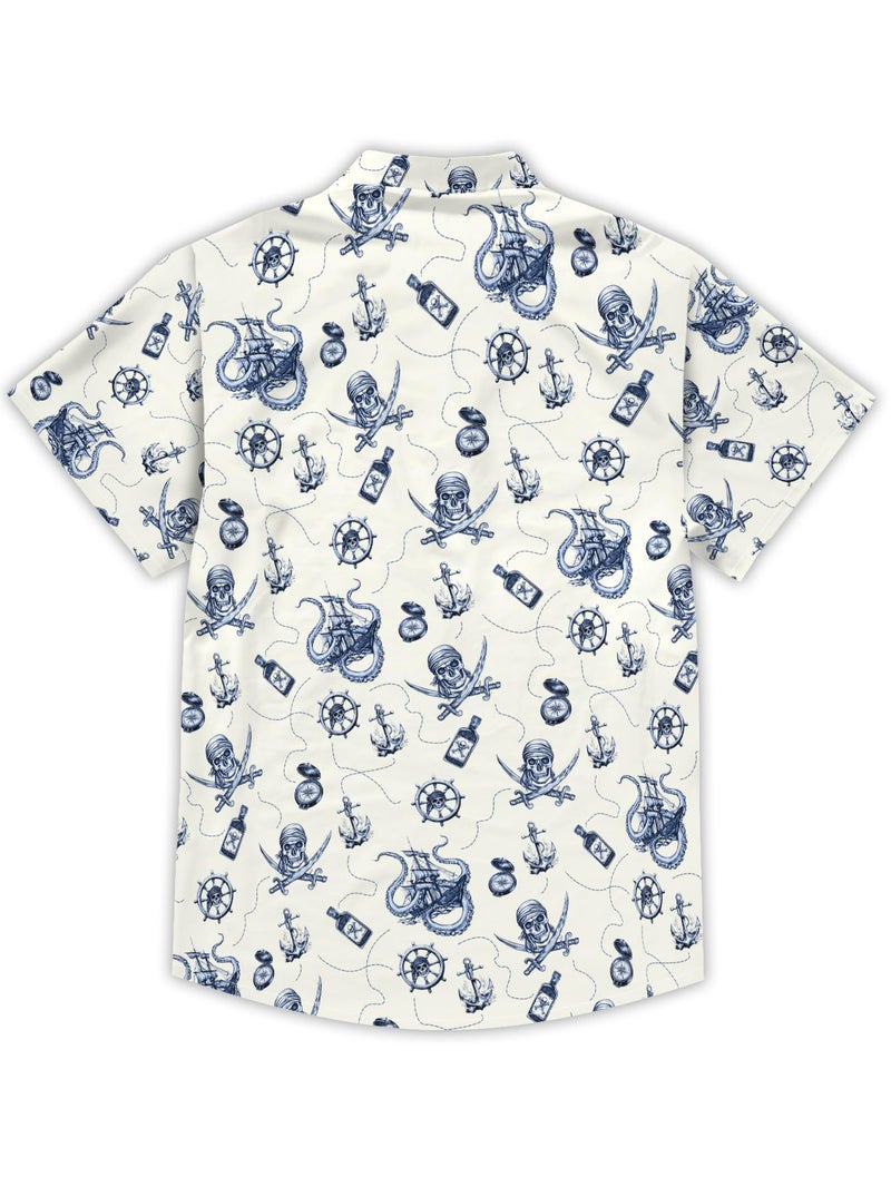 DFZ Men's Kraken Theme Button Down Blue Ship Anchor Hawaiian Shirt Nautical Outfits for Men Cruise Pirate Night - Image 4