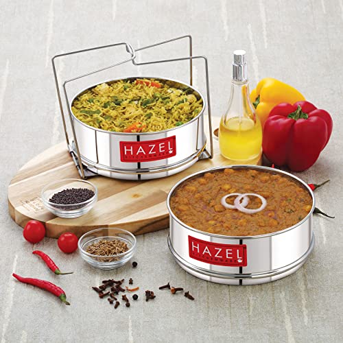 Hazel فاصل طهي هازيل مع رافع | حاوية دال تشوال للطهي | دبا مسطحة من الفولاذ المقاوم للصدأ بسعة 3 لترات | مجموعة من 2 حاويات، القطر: 13 × الارتفاع: 4.1 سم - Image 2