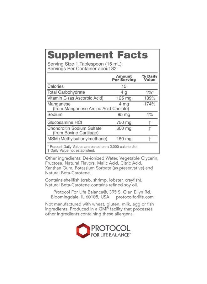 Protocol For Life Balance - Liquid Glucosamine And Chondroitin With Msm Supports Joint Mobility And Comfort In Easy To Swallow Liquid Format Citrus Flavor 16 Fl Oz (473 Ml) - Image 1
