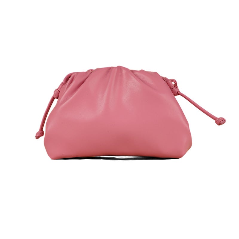 Cloud Pleated Clutch Small Korean Solid Soft Leather Evening Shoulder Bag Pink