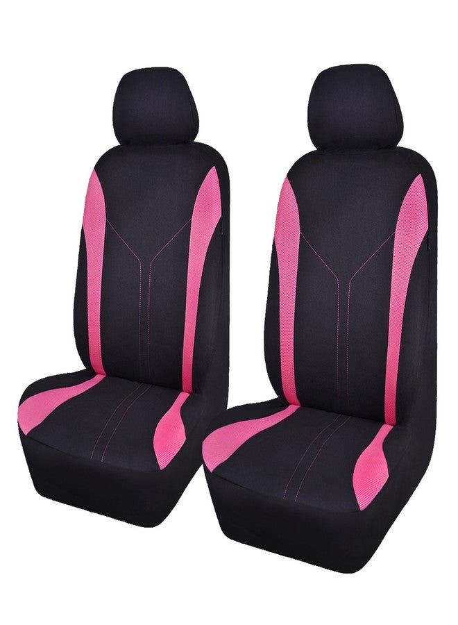 Flying Banner Car Seat Covers 2 Front Seats Mesh Fabric Splicing Polyester Cover Black with Pink Color - Image 1