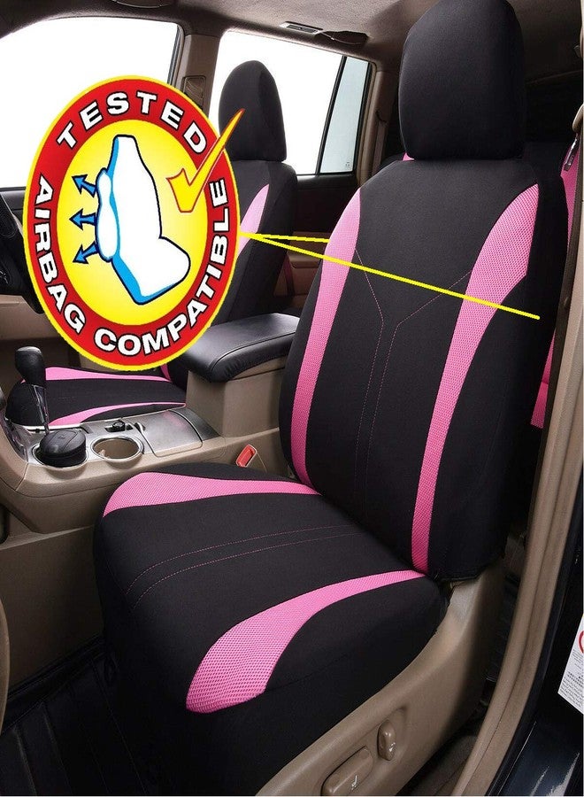 Flying Banner Car Seat Covers 2 Front Seats Mesh Fabric Splicing Polyester Cover Black with Pink Color - Image 4