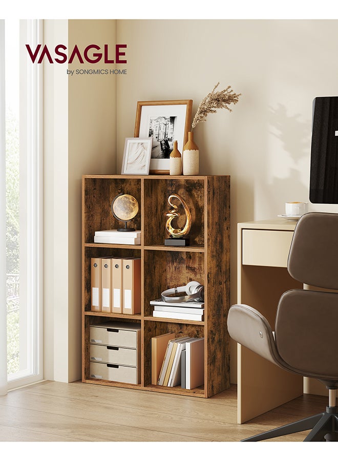 VASAGLE Bookcase, Shelf, Storage Cabinet with 6 Compartments, Freestanding Bookcase, Cube Bookcase, for Living Room, Office, Dining Room, Rustic brown - Image 2