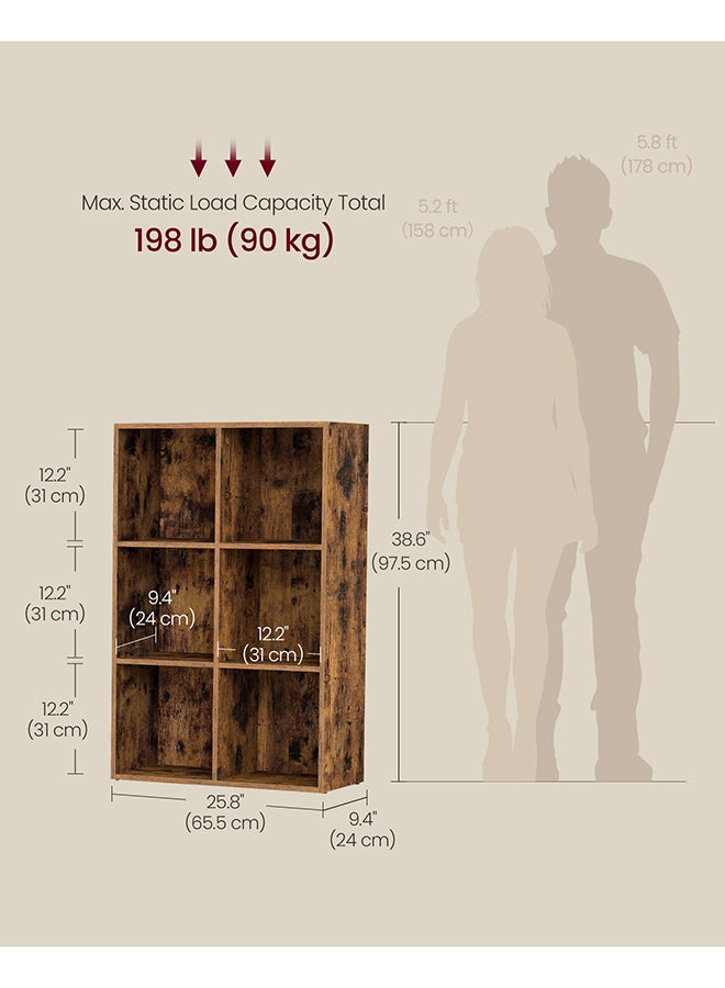 VASAGLE Bookcase, Shelf, Storage Cabinet with 6 Compartments, Freestanding Bookcase, Cube Bookcase, for Living Room, Office, Dining Room, Rustic brown - Image 5