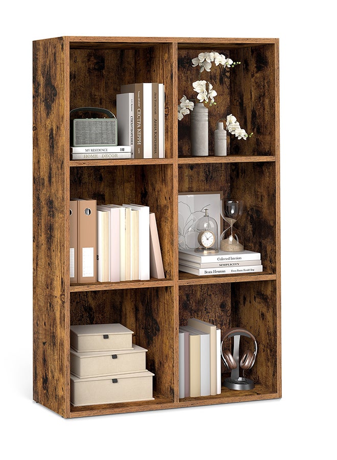 VASAGLE Bookcase, Shelf, Storage Cabinet with 6 Compartments, Freestanding Bookcase, Cube Bookcase, for Living Room, Office, Dining Room, Rustic brown - Image 1