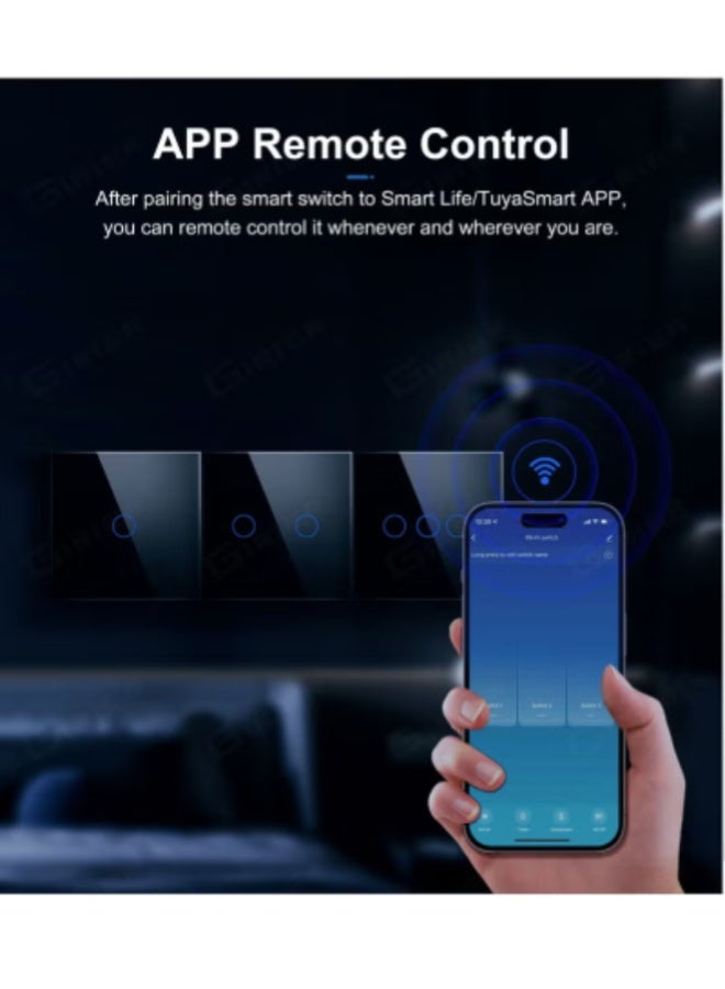 AROAQ Smart WiFi Touch Wall Switch – No Neutral Wire Required, 3 Gang 220V, Compatible with Tuya, Alexa & Google Home, Tempered Glass Panel - Image 5