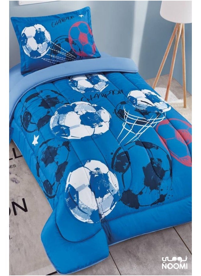 Noomi - 4 Piece Microfiber Comforter Set Blue Football 170X230cm - Image 1