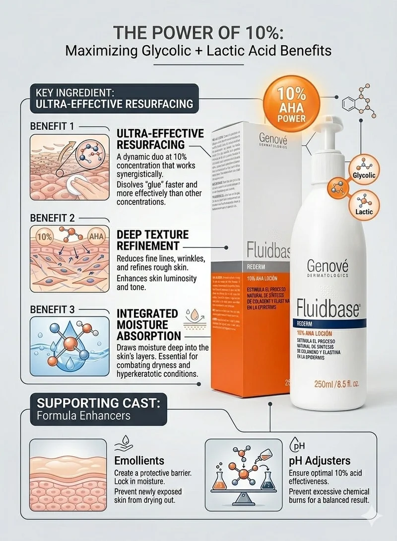 Genove  Genové Fluidbase Rederm 10% AHA Lotion (250ml) – Intensive Exfoliating Body Treatment for Dry, Rough & Thickened Skin – With Glycolic Acid for Smoothing Knees & Elbows  | Best Price UAE