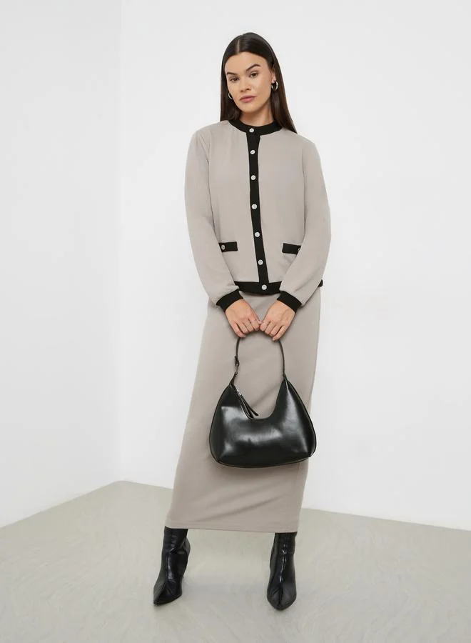 ستايلي طقم منسق من تنورة وكارديجان محبوك