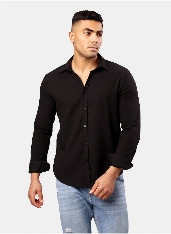 RAVIN Cotton Long Sleeves Black Patterned Shirt  - Image 1