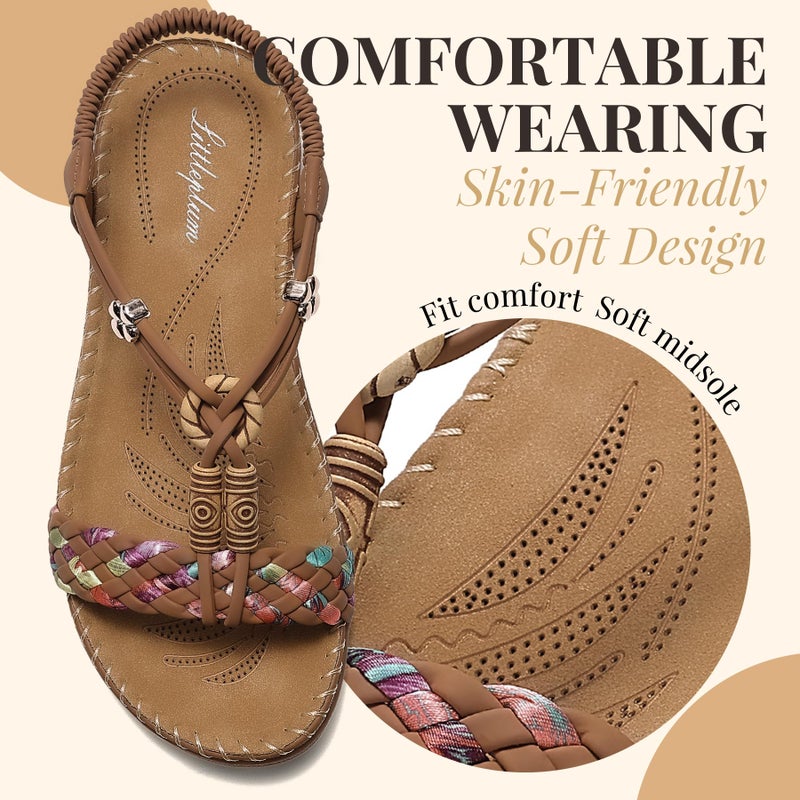 Littleplum Women Sandals Arch Support Handmade Bohemian Braided Flat Sandals Comfort Walking Beach Ankle Elastic Summer Shoes Brown Size 8.5 - Image 5