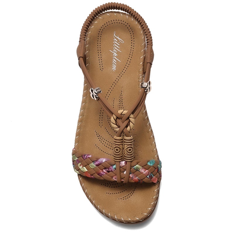 Littleplum Women Sandals Arch Support Handmade Bohemian Braided Flat Sandals Comfort Walking Beach Ankle Elastic Summer Shoes Brown Size 8.5 - Image 1