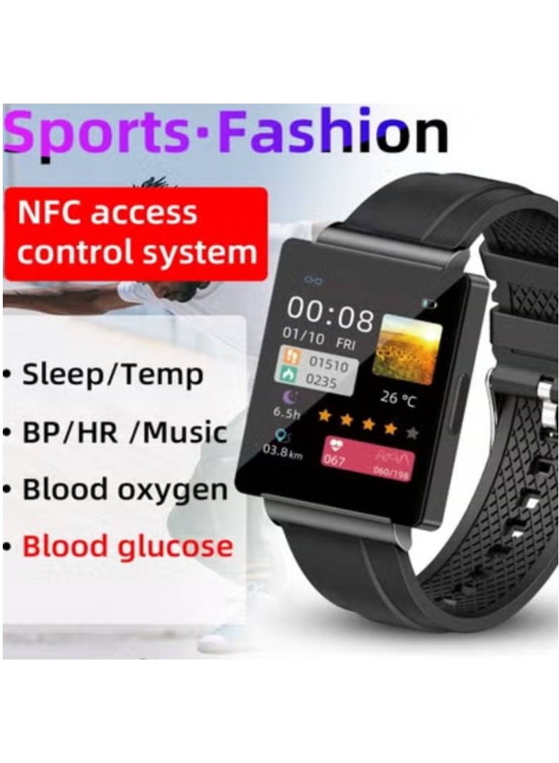 AROAQ KS01 Smart Watch 1.85 Inch Fitness Tracker with Blood Glucose Blood Pressure Oxygen Detection Heart Rate Sleep Monitor IP67 Waterproof Compatible with Android iOS Black  - Image 1
