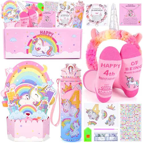 Auspicious beginning Unicorn Gifts for Girls Christmas Birthday Gifts for Girls Age 4 Years Old Girl Birthday Gift Unicorn 3D PopUp Card for 4YearOld Girl and DIY Water Bottle Kits Unicorn Toys for Daughter Niece - Image 1