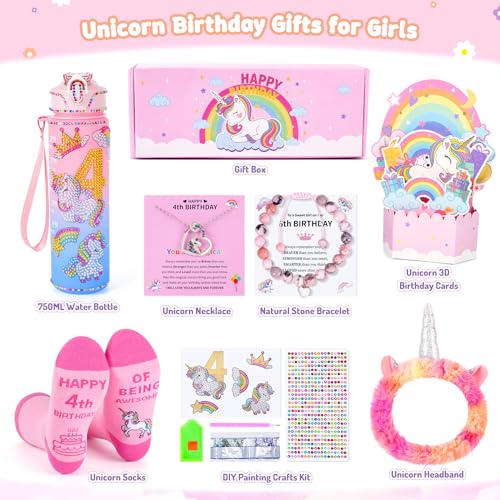 Auspicious beginning Unicorn Gifts for Girls Christmas Birthday Gifts for Girls Age 4 Years Old Girl Birthday Gift Unicorn 3D PopUp Card for 4YearOld Girl and DIY Water Bottle Kits Unicorn Toys for Daughter Niece - Image 5
