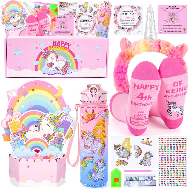 Auspicious beginning Unicorn Gifts for Girls Christmas Birthday Gifts for Girls Age 4 Years Old Girl Birthday Gift Unicorn 3D PopUp Card for 4YearOld Girl and DIY Water Bottle Kits Unicorn Toys for Daughter Niece - Image 3
