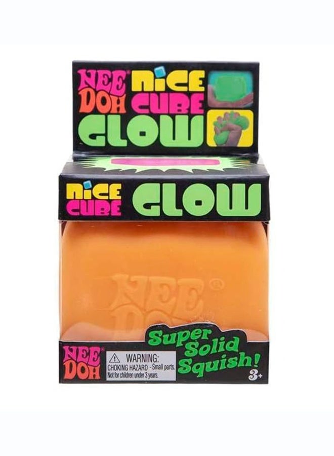 Schylling NeeDoh Nice Cube Glow Orange Squishy Sensory Fidget Toy, Glow in The Dark Stress Relief Squeeze Cube, Super Solid Squish Tactile Sensory Toy for Kids and Adults, Anxiety Relief, Ages 3+ - Image 1